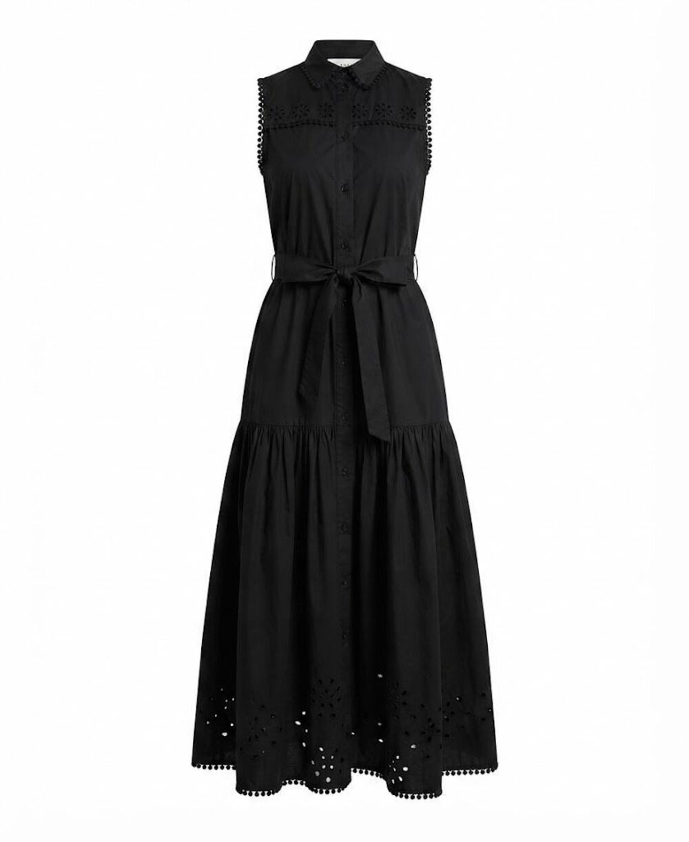 Avec Les Filles Cotton Sleeveless Eyelet Button Down Maxi Dress Black 8